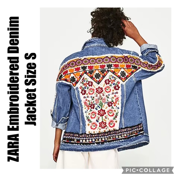 ZARA Embroidered Denim Jacket Size S - Picture 1 of 16